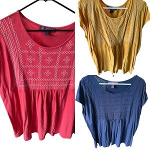 Trio of Gloria Vanderbilt Embroidered Tops XXL